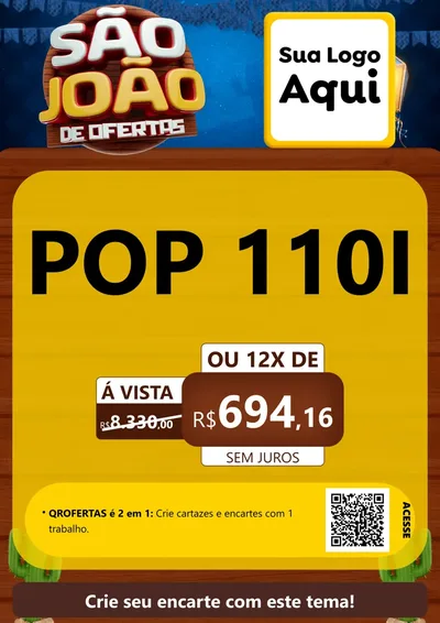 Modelo de Cartaz para Cartaz A4 Vertical com o tema São João Ofertas Imbatíveis! - Junina para Concessionaria de Motos