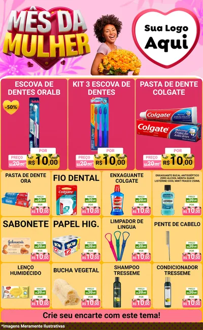 Modelo de Encarte para Encarte Grande com o tema Mês da Mulher para Higiene Pessoal