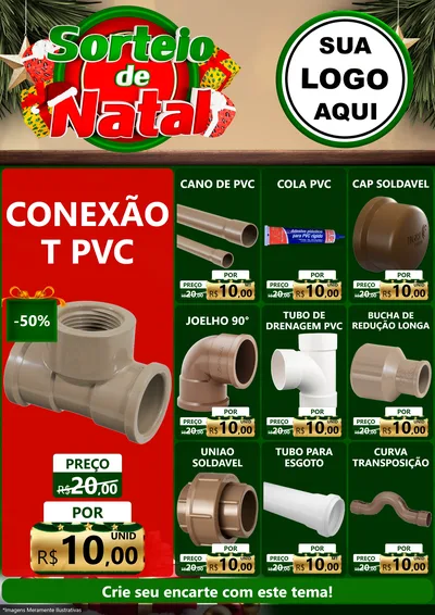 Modelo de Encarte para Encarte A4 Vertical com o tema Sorteio de Natal para Tubos e conexões
