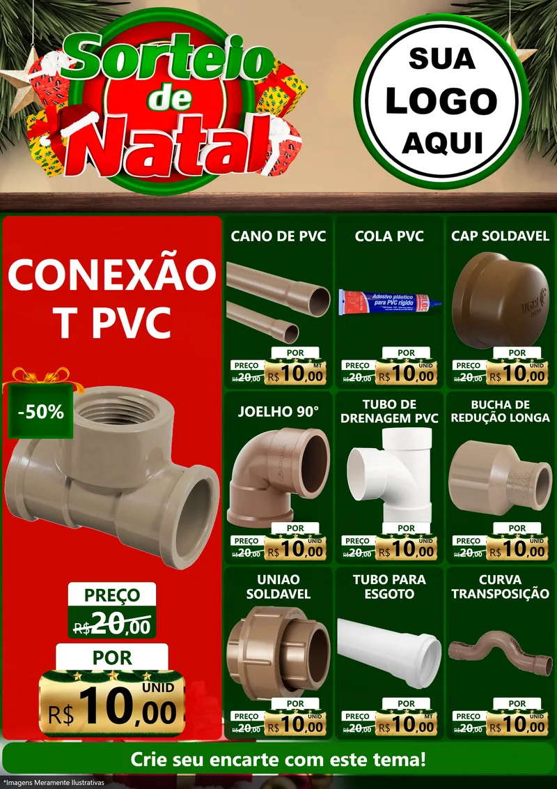 Modelo de Encarte para Encarte A4 Vertical com o tema Sorteio de Natal para Tubos e conexões