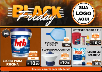 Modelo de Encarte para Encarte A4 Horizontal com o tema Black Friday para Produtos para Piscina