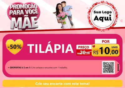 Modelo de Cartaz para Cartaz A4 Horizontal com o tema Promoção Para Você Mãe para Peixaria