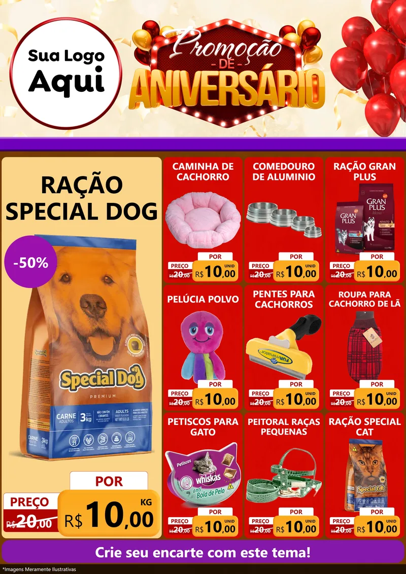 Modelo de Encarte para Encarte A4 Vertical com o tema Promoção de Aniversário para Pet Shop