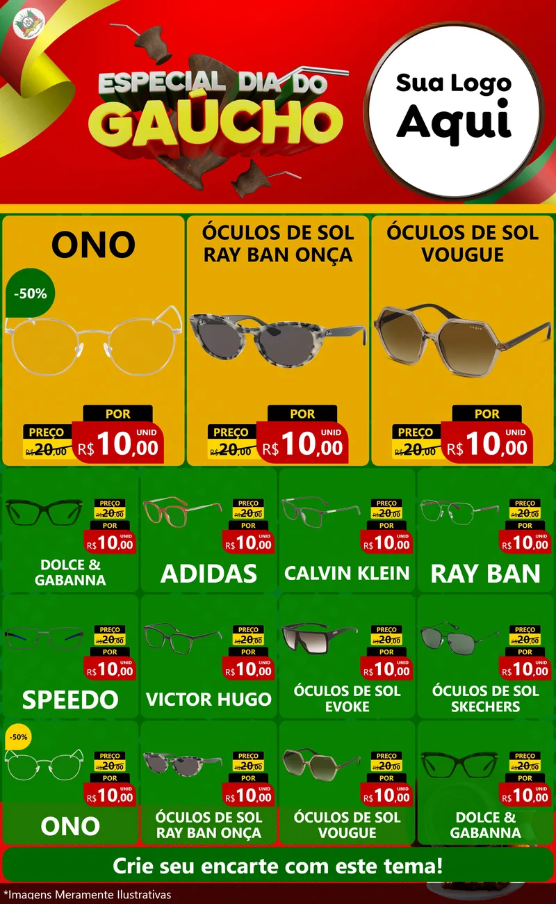 Modelo de Encarte para Encarte Grande com o tema Especial Dia do Gaúcho para Óticas