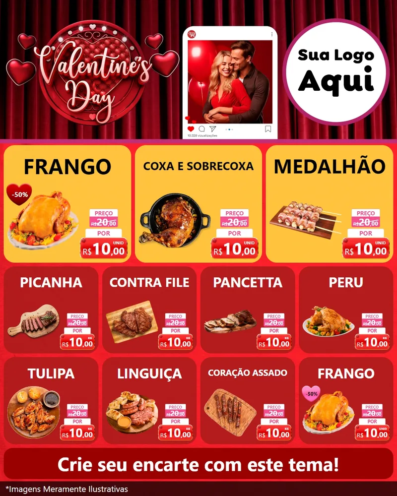 Modelo de Rede Social para Feed Instagram com o tema Valentine's Day para Assados
