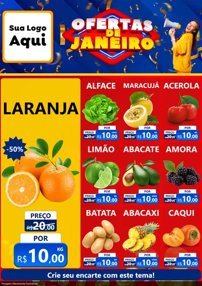 Modelo de Encarte para Encarte A4 Vertical com o tema Ofertas de Janeiro para Hortifrúti