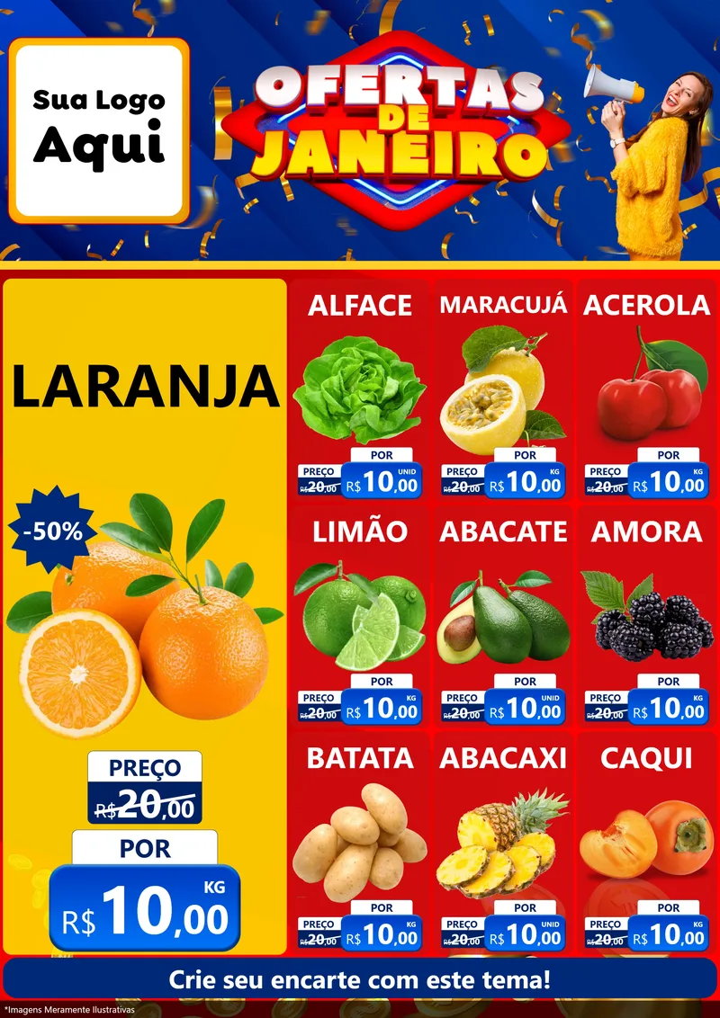 Modelo de Encarte para Encarte A4 Vertical com o tema Ofertas de Janeiro para Hortifrúti