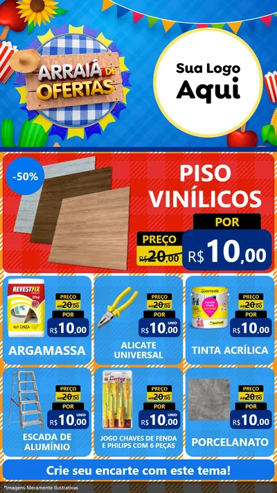 Modelo de Rede Social para Stories com o tema Arraiá de Ofertas para Material para Construção