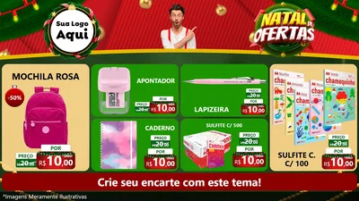 Modelo de TV para TV Horizontal com o tema Natal de Ofertas para Papelaria