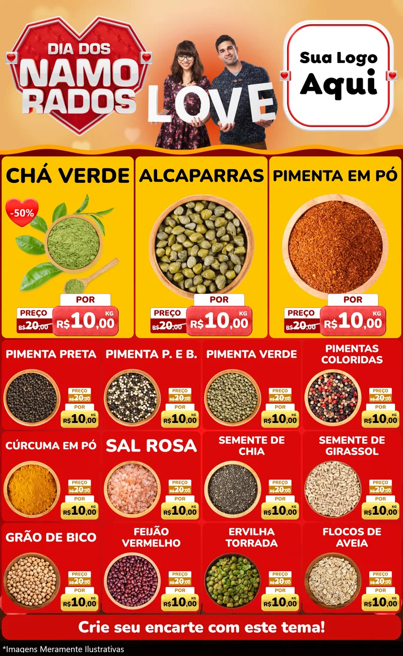 Modelo de Encarte para Encarte Grande com o tema Dia dos Namorados para Produtos Naturais