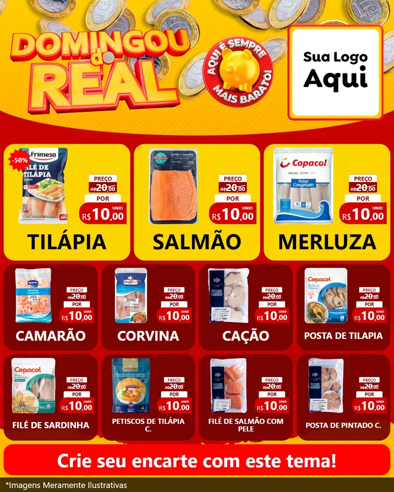 Modelo de Rede Social para Feed Instagram com o tema Domingou do Real para Peixaria