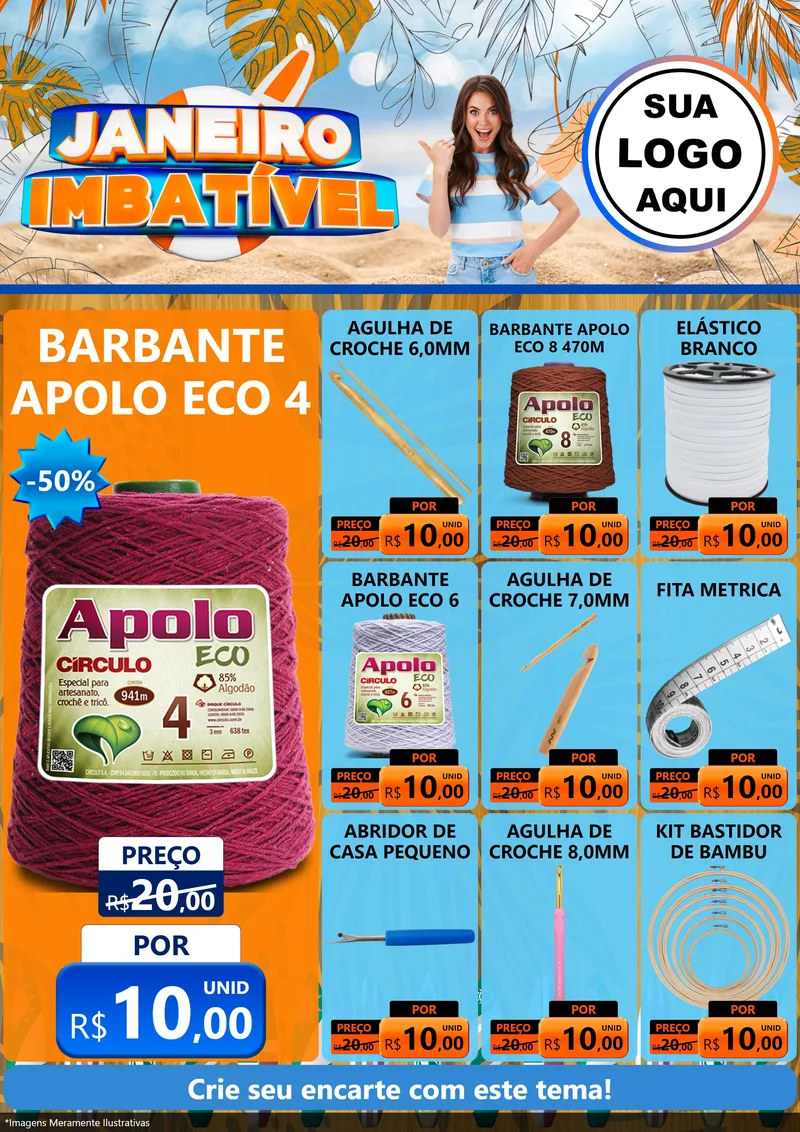 Modelo de Encarte para Encarte A4 Vertical com o tema Janeiro Imbatível para Armarinho e Aviamentos