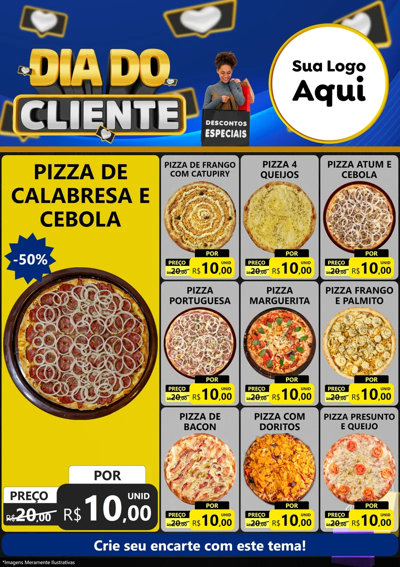 Modelo de Encarte para Encarte A4 Vertical com o tema Dia Do Cliente para Pizzaria