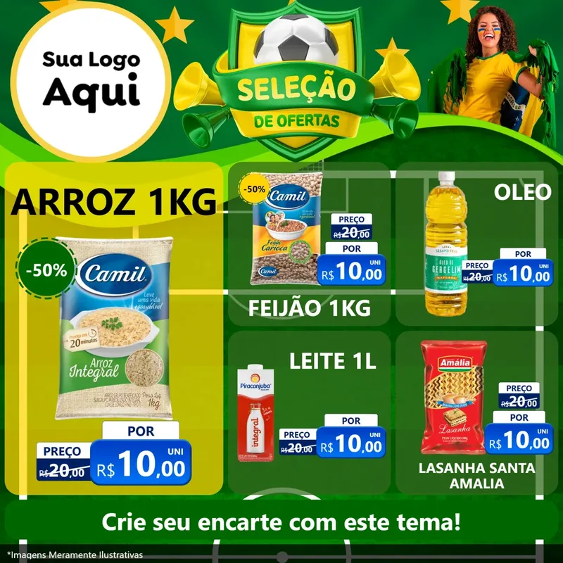 Modelo de Rede Social para Feed Facebook com o tema Seleção de Ofertas - Copa para Supermercado