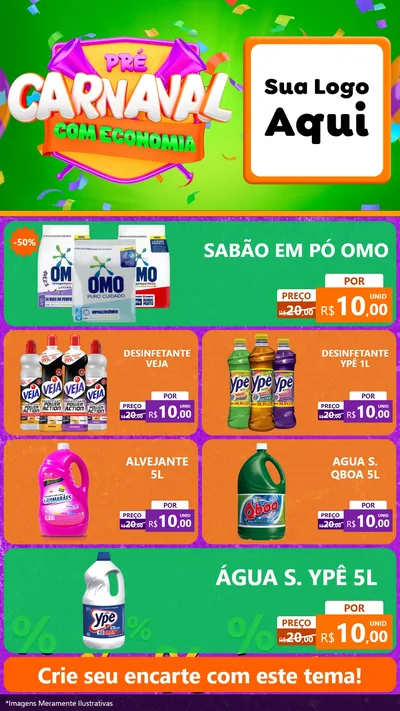 Modelo de TV para TV Vertical com o tema Pré-Carnaval Com Economia para Produtos de Limpeza