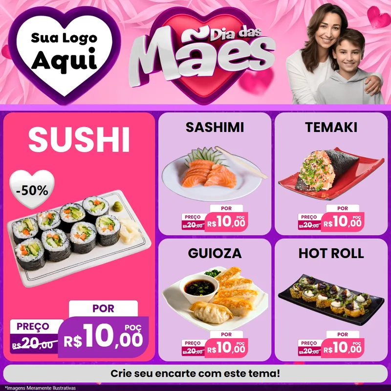 Modelo de Rede Social para Feed Facebook com o tema Dia das Mães para Comida japonesa
