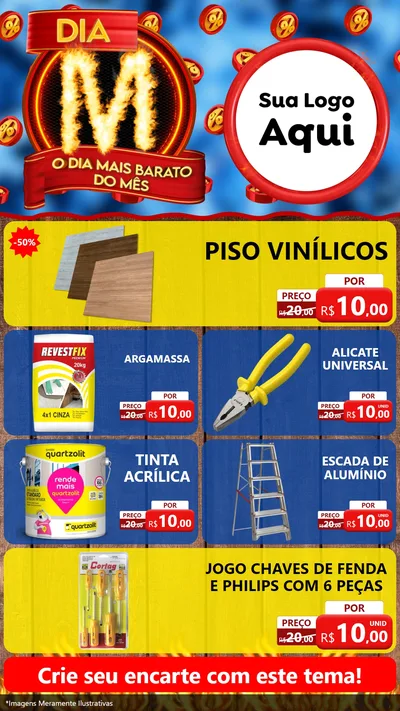 Modelo de TV para TV Vertical com o tema Dia M - O Dia Mais Barato Do Mês para Material para Construção