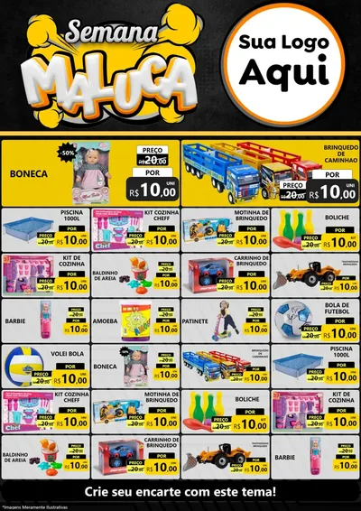 Modelo de Encarte para Encarte A4 Vertical com o tema Semana Maluca para Brinquedos