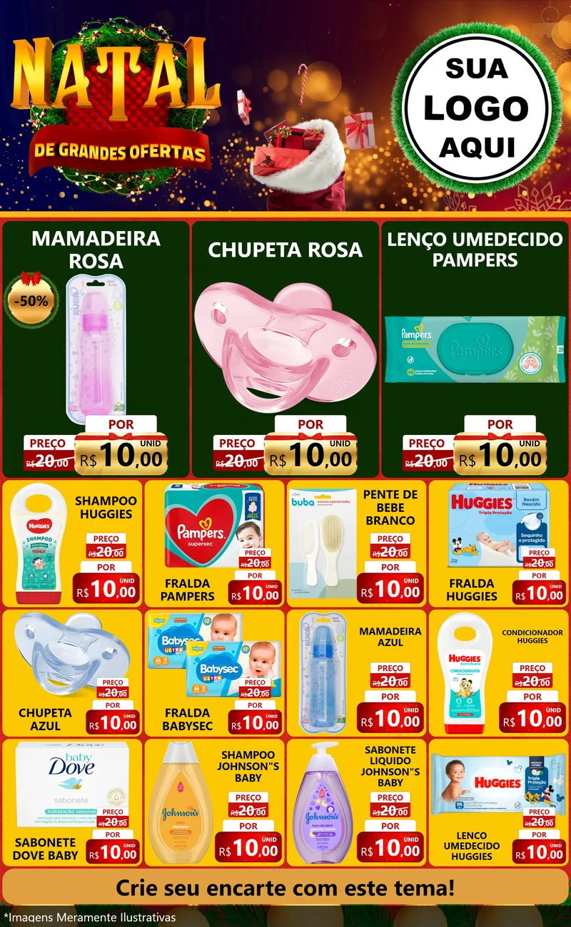 Modelo de Encarte para Encarte Grande com o tema Natal de Grandes Ofertas para Bebês