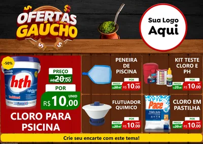 Modelo de Encarte para Encarte A4 Horizontal com o tema Ofertas Dia do Gaúcho para Produtos para Piscina