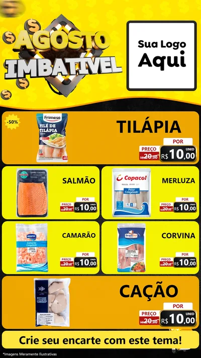 Modelo de TV para TV Vertical com o tema Agosto Imbatível para Peixaria