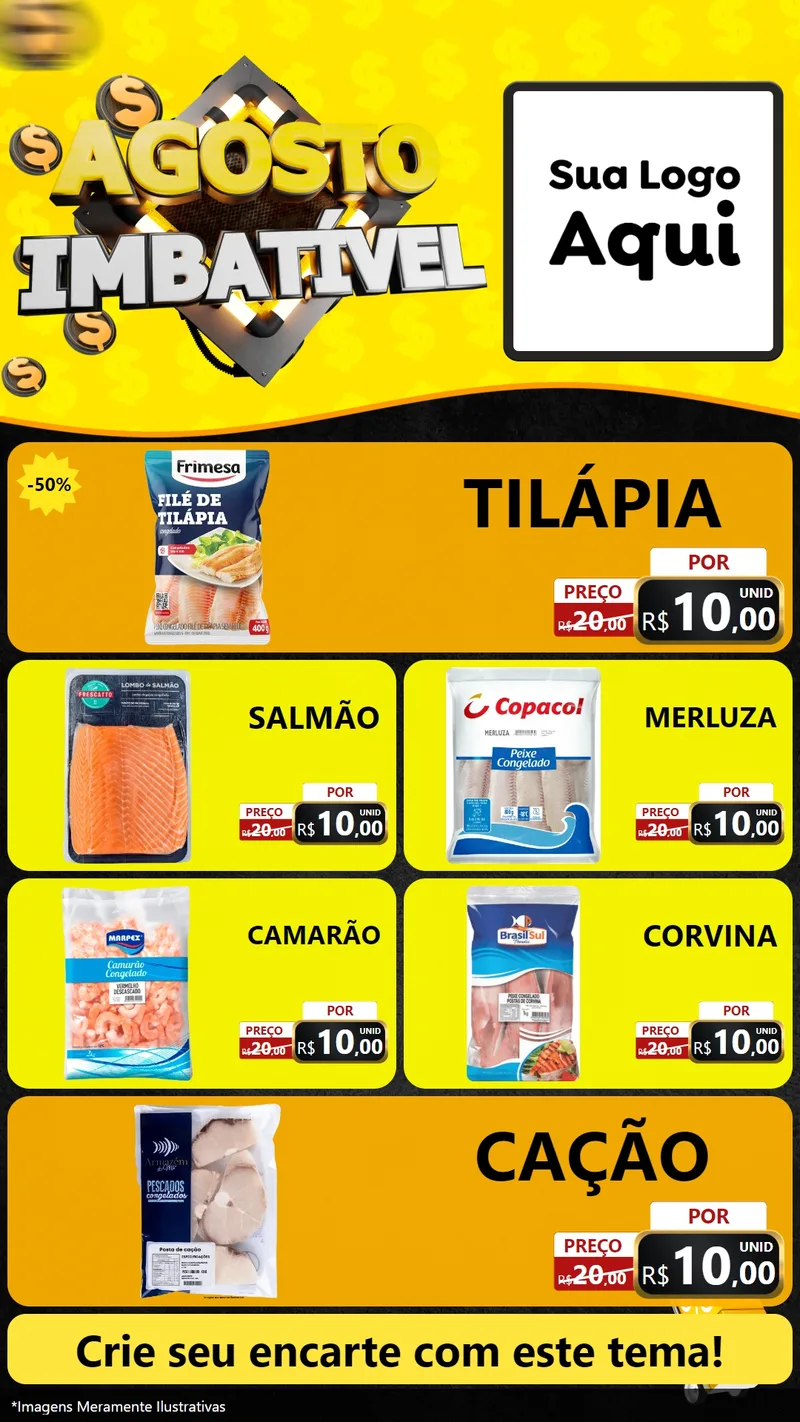 Modelo de TV para TV Vertical com o tema Agosto Imbatível para Peixaria