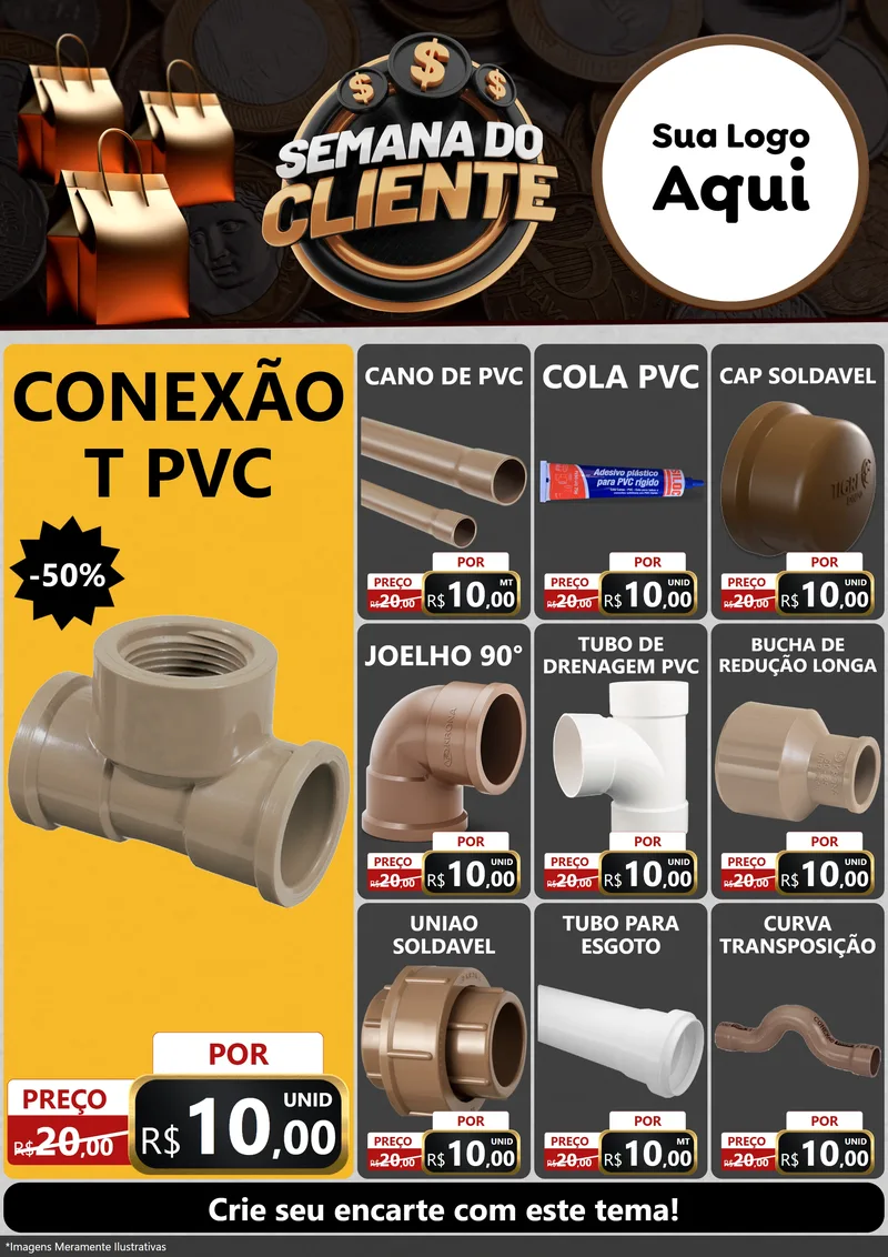 Modelo de Encarte para Encarte A4 Vertical com o tema Semana do Cliente para Tubos e conexões