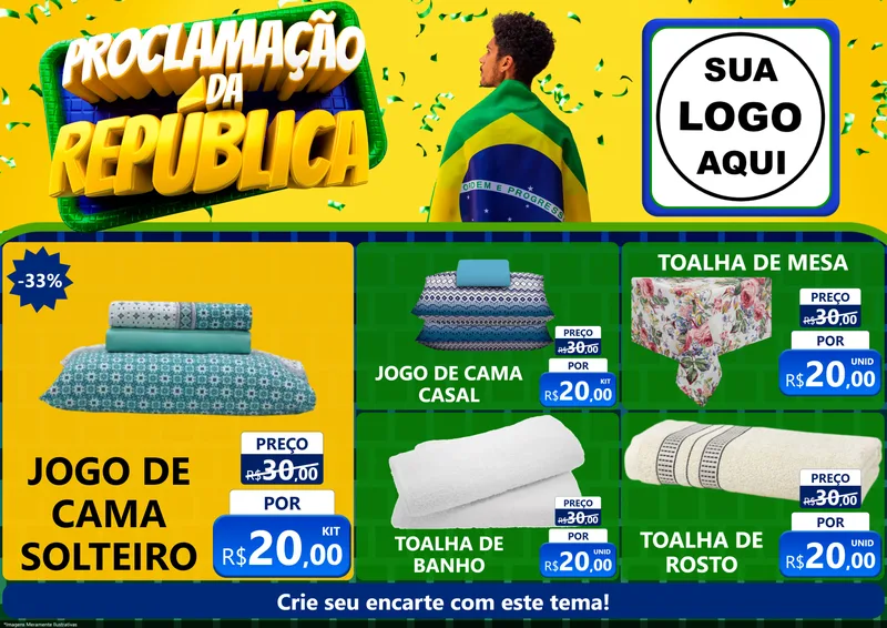Modelo de Encarte para Encarte A4 Horizontal com o tema Proclamação da República para Cama, Mesa e Banho