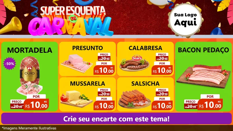 Modelo de TV para TV Horizontal com o tema Super Esquenta de Carnaval para Frios e Laticínios