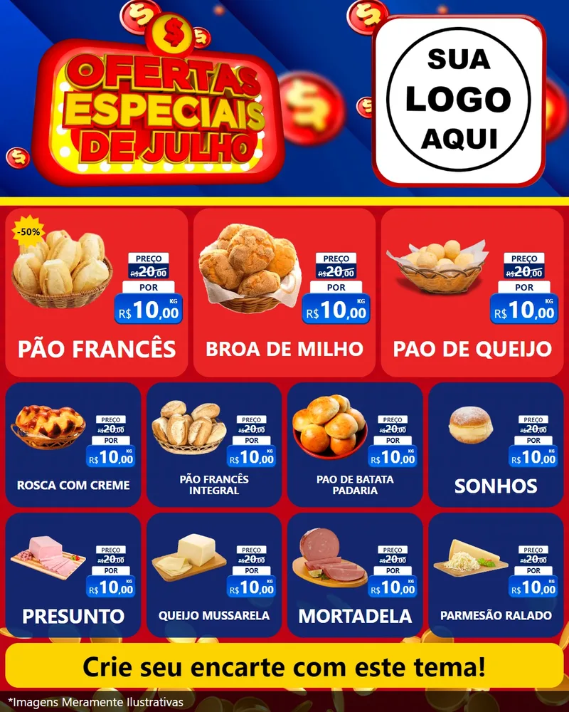 Modelo de Rede Social para Feed Instagram com o tema Ofertas Especiais de Julho para Padaria