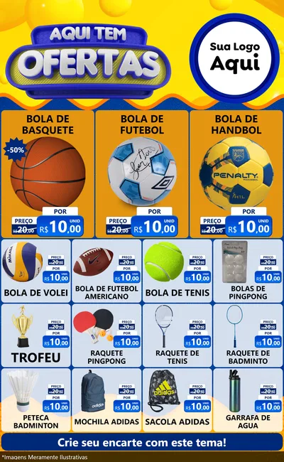 Modelo de Encarte para Encarte Grande com o tema Aqui Tem Ofertas para Artigos Esportivos