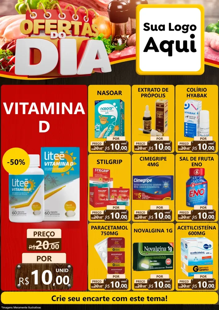 Modelo de Encarte para Encarte A4 Vertical com o tema Ofertas do Dia para Farmácia