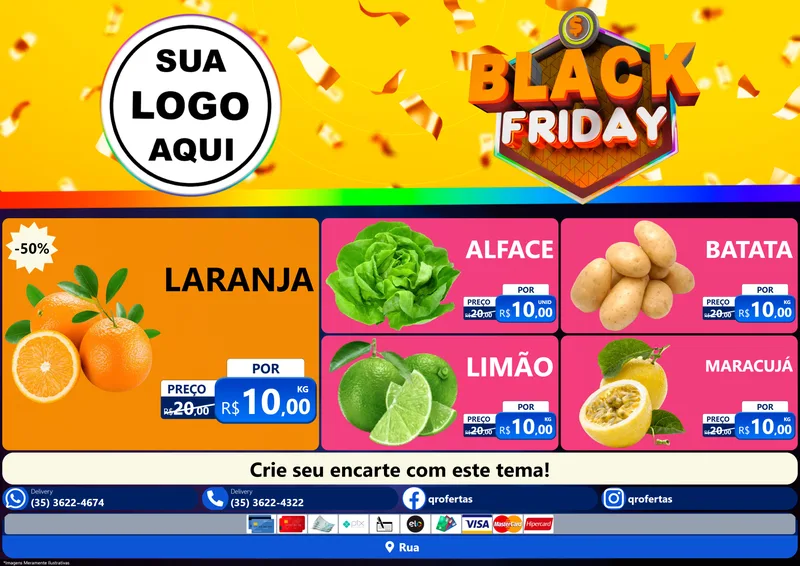 Modelo de Encarte para Encarte A4 Horizontal com o tema Black Friday para Hortifrúti