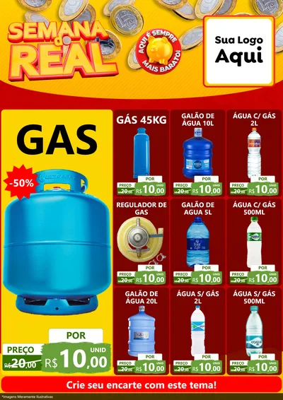 Modelo de Encarte para Encarte A4 Vertical com o tema Semana do Real para Água e gás