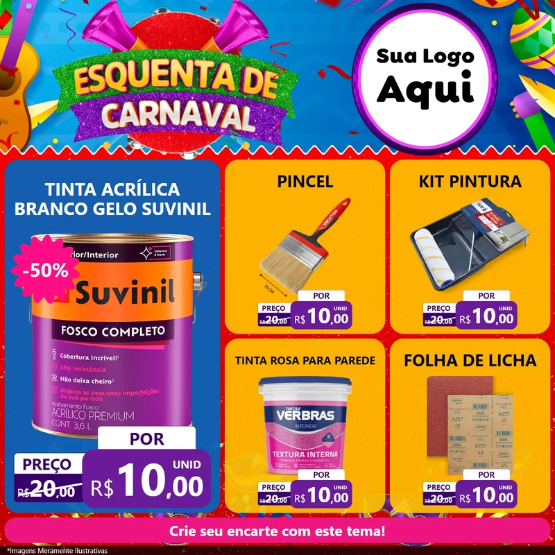 Modelo de Rede Social para Feed Facebook com o tema Esquenta de Carnaval para Tintas e Ferramentas