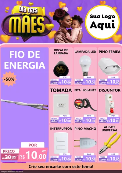 Modelo de Encarte para Encarte A4 Vertical com o tema Dia das Mães para Materiais Elétricos