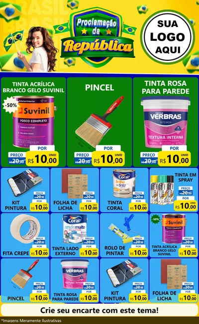 Modelo de Encarte para Encarte Grande com o tema Proclamação da República para Tintas e Ferramentas