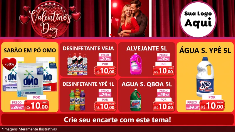 Modelo de TV para TV Horizontal com o tema Valentine's Day para Produtos de Limpeza
