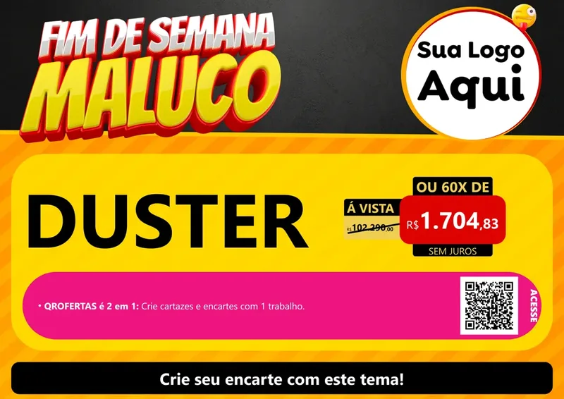 Modelo de Cartaz para Cartaz A4 Horizontal com o tema Final de Semana Maluco para Concessionaria de Carros