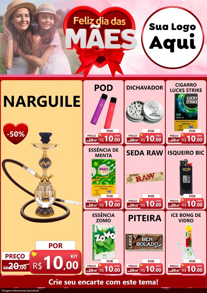 Modelo de Encarte para Encarte A4 Vertical com o tema Feliz Dia Das Mães para Tabacaria