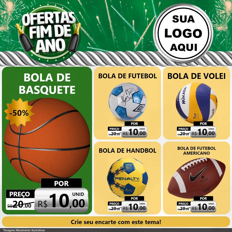 Modelo de Rede Social para Feed Facebook com o tema Ofertas Fim de Ano para Artigos Esportivos