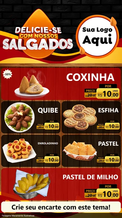 Modelo de TV para TV Vertical com o tema Delicia-se com Nossos Salgados para Salgadaria
