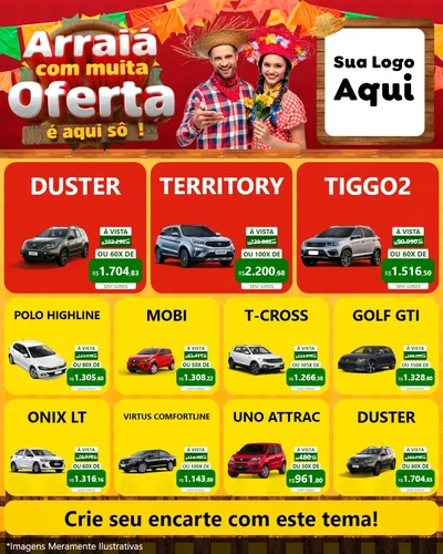 Modelo de Rede Social para Feed Instagram com o tema Arraiá Com Muita Oferta - É Aqui Sô! para Concessionaria de Carros