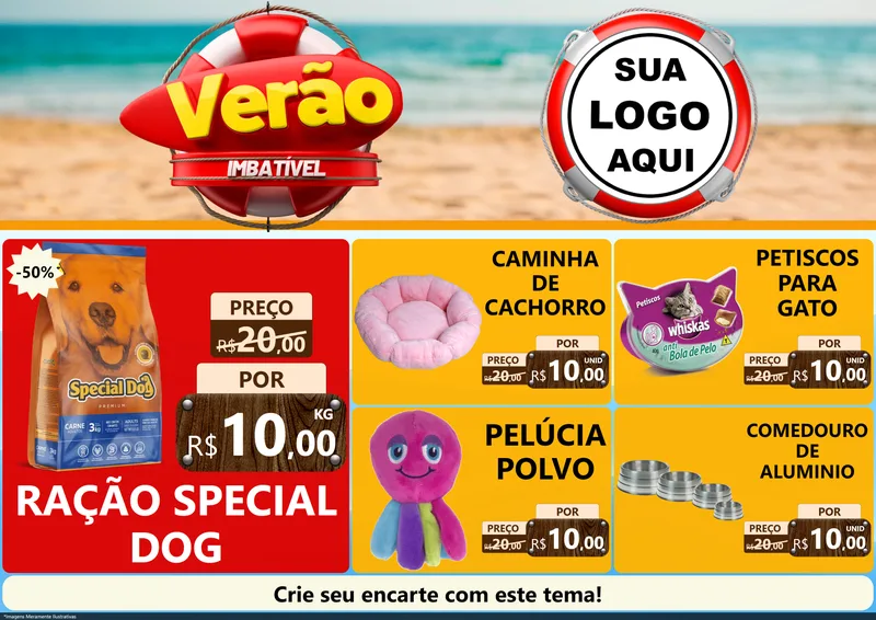 Modelo de Encarte para Encarte A4 Horizontal com o tema Verão Imbatível para Pet Shop