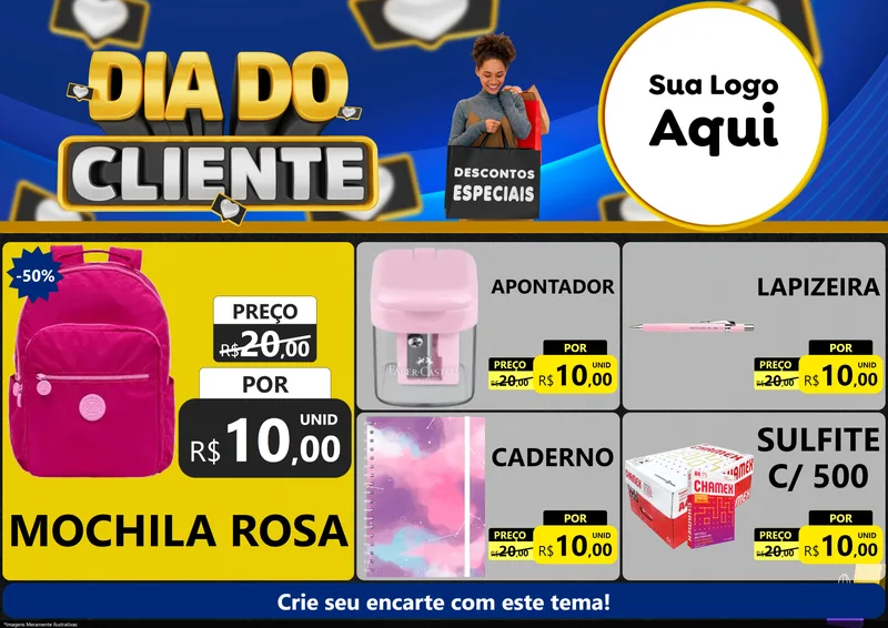 Modelo de Encarte para Encarte A4 Horizontal com o tema Dia Do Cliente para Papelaria