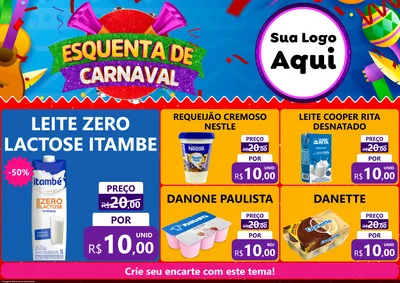Modelo de Encarte para Encarte A4 Horizontal com o tema Esquenta de Carnaval para Frios e Laticínios