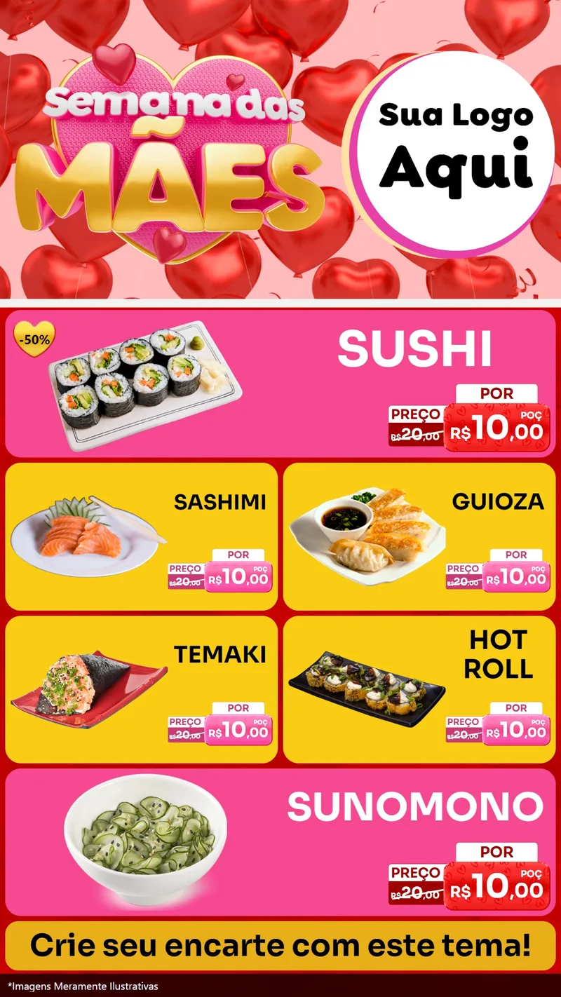Modelo de TV para TV Vertical com o tema Semana Das Mães para Comida japonesa
