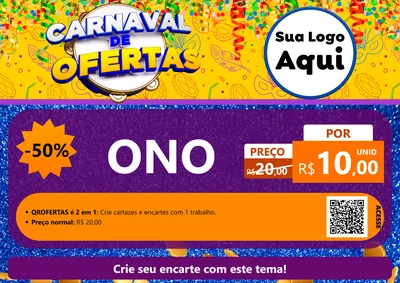 Modelo de Cartaz para Cartaz A4 Horizontal com o tema Carnaval de Ofertas para Óticas