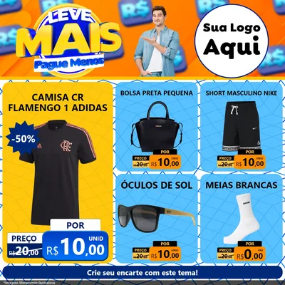 Modelo de Rede Social para Feed Facebook com o tema Leve Mais, Pague Menos para Roupas e acessórios