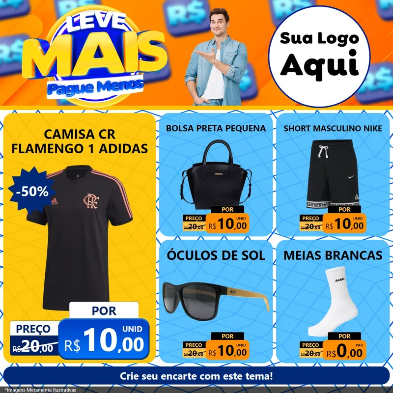 Modelo de Rede Social para Feed Facebook com o tema Leve Mais, Pague Menos para Roupas e acessórios